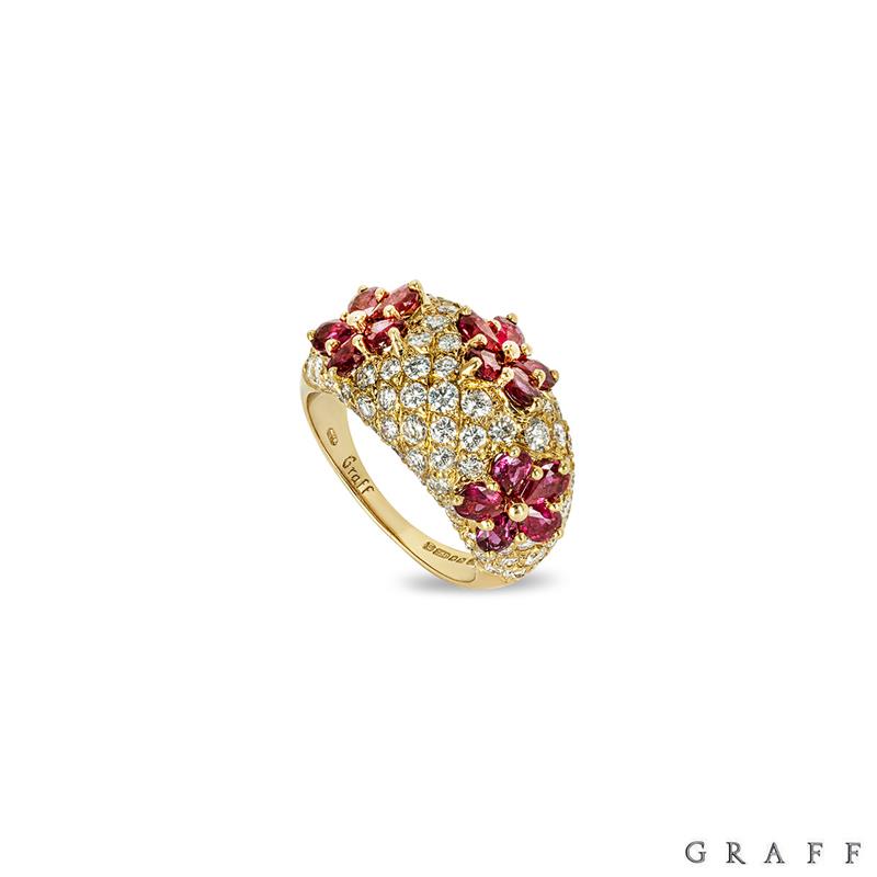 Graff Yellow Gold Ruby & Diamond Bombe Ring